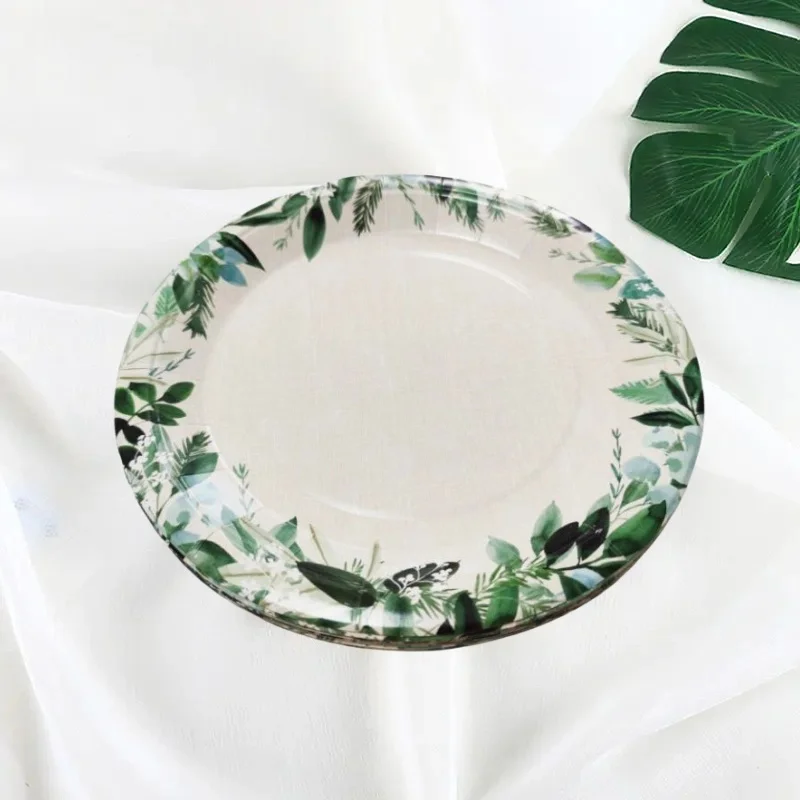 High Quality 16 Pcs Printing Flower Salad Plate 10.5/9/8/7 Inch Round Paper Plates