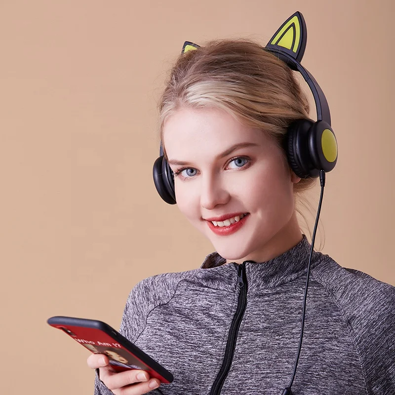 China Factory wireless headset Cute Cat noise cancelling blue tooth BT 5.0 Headsets Stereo Music headphones earbuds