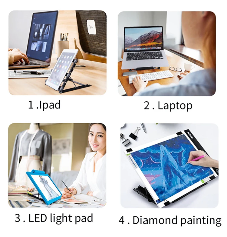 Diamond Painting Embroidery Cross Stitch A4 Light Drawing Pad Holder DIY Tools Metal Foldable Writing Board Stand for