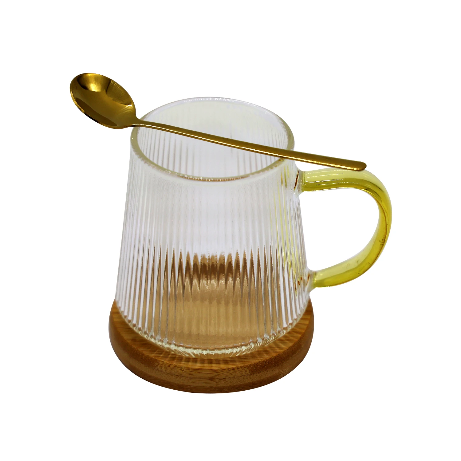 OEM/ODM Single Mug Color Borosilicate Glass Coffee Tea Cup Color Glasses Water Mug Set With Wood Plate Stainless Steel Spoon