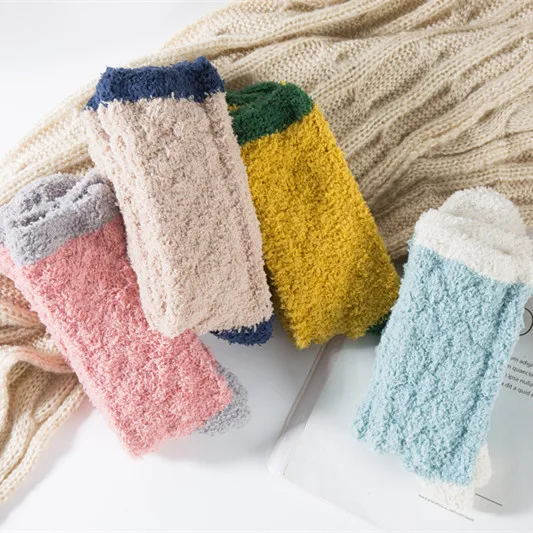 In Stock Winter Warm Soft Comfortable Cute Colorful Microfiber Floor Slipper Socks Women Fuzzy Fluffy Socks
