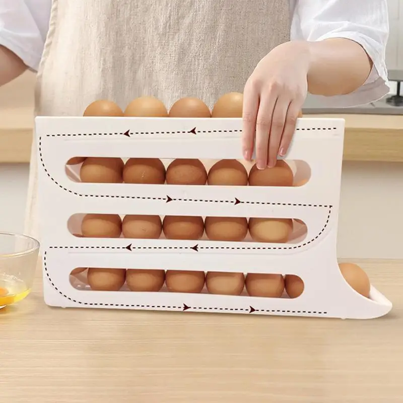 4-Layer Automatic Egg Rolling Dispenser For Fridge Kitchen Refrigerator Plastic Egg Storage Box Rack Countertop Egg Container