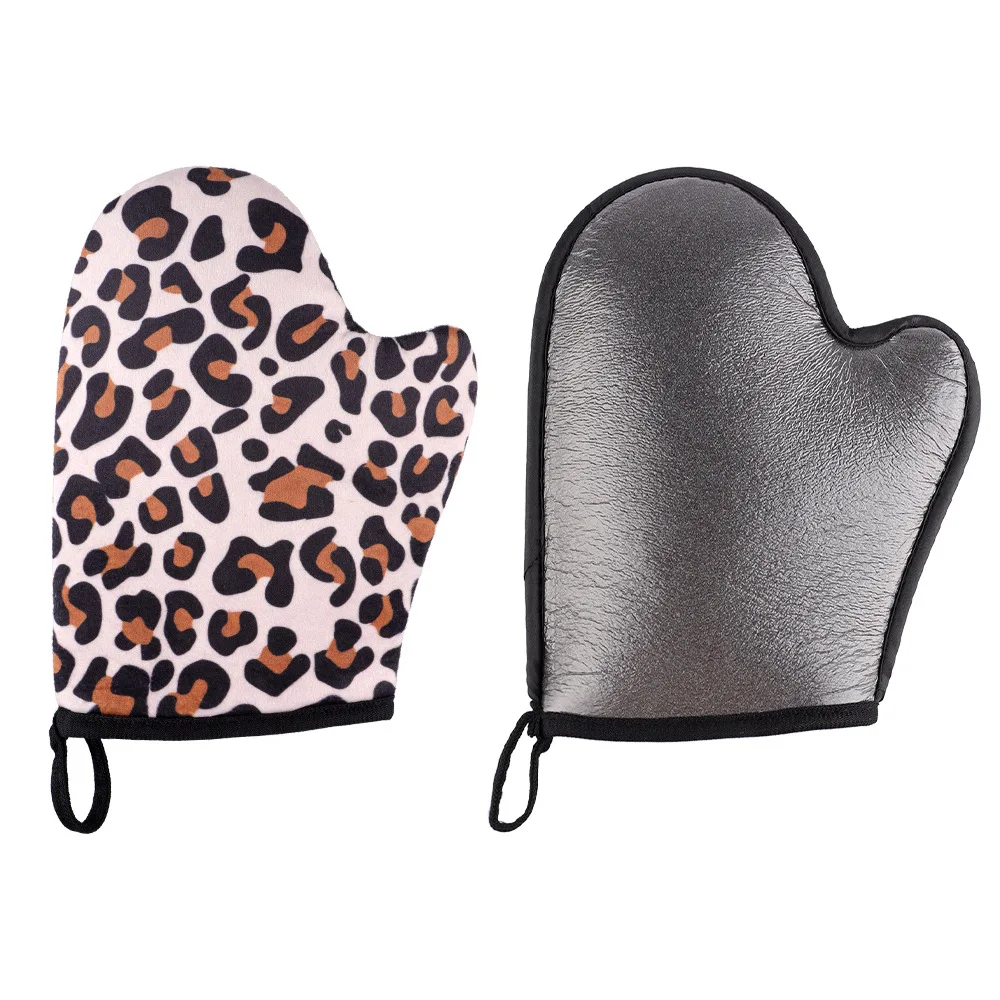 Professional Manufacturer Leopard Grain Big Double Sided Skin Self Tanning Applicator Mitt
