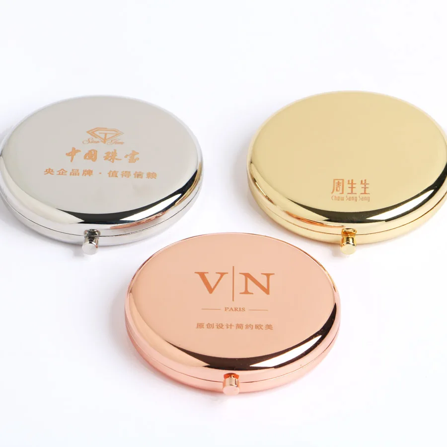 Folded Round Branded Cosmetic Mirror Rose Gold Metal Pocket Mirror personalized pocket mirror