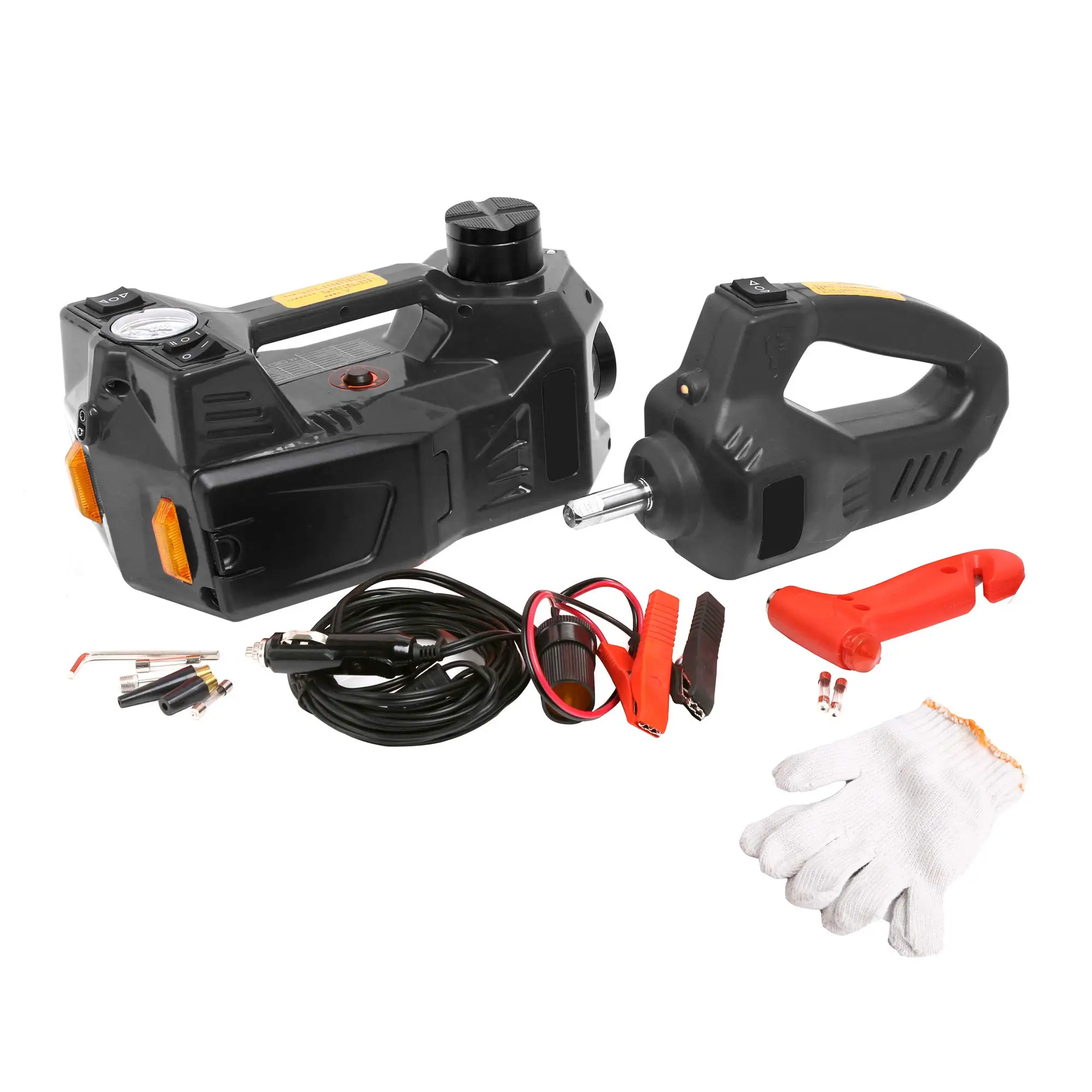 12V 5T Car electric tire lifting car jacks with impact wrench and tire gauge air pump