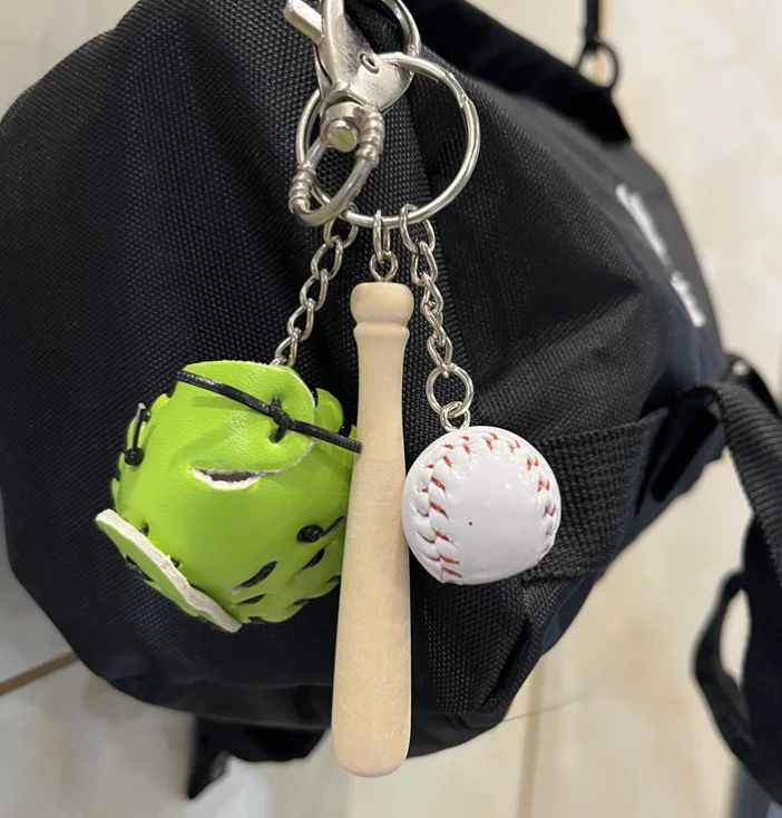 YY 2024 Fashion Bag Charm Leather Baseball Set Keychain For Women Detachable Keyring Pendant Gift Mini Baseball Wooden Bat