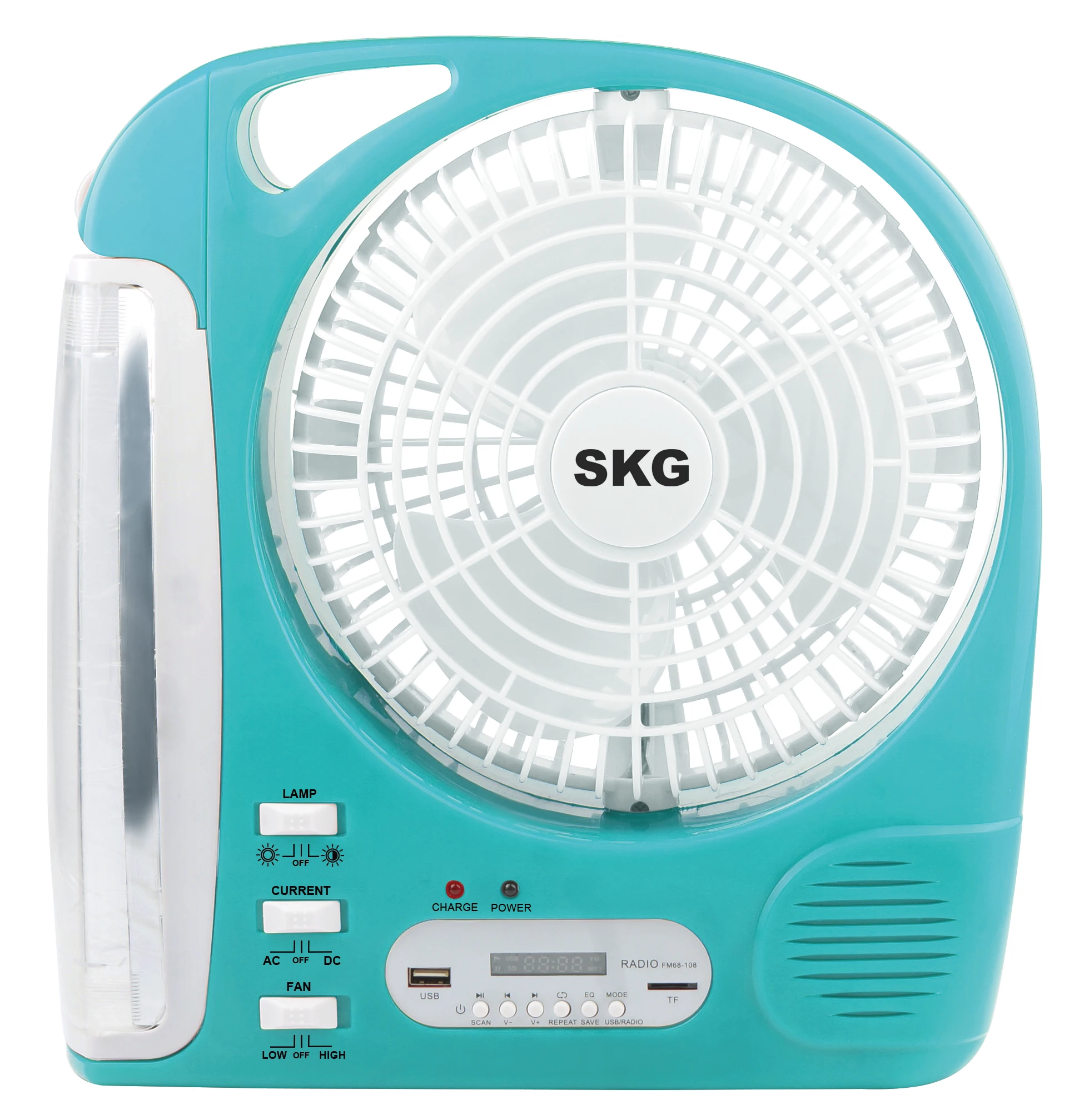 Hot sale 8' Multifunction Rechargeable Fan with LED Light FM Radio