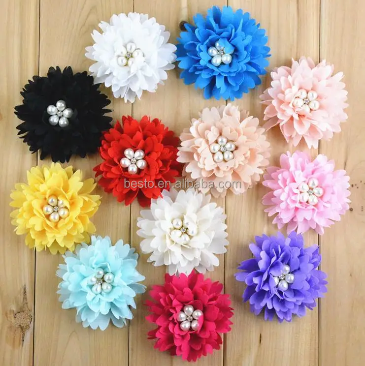 Lovely wholesale pearl center baby hair flower for kid headband