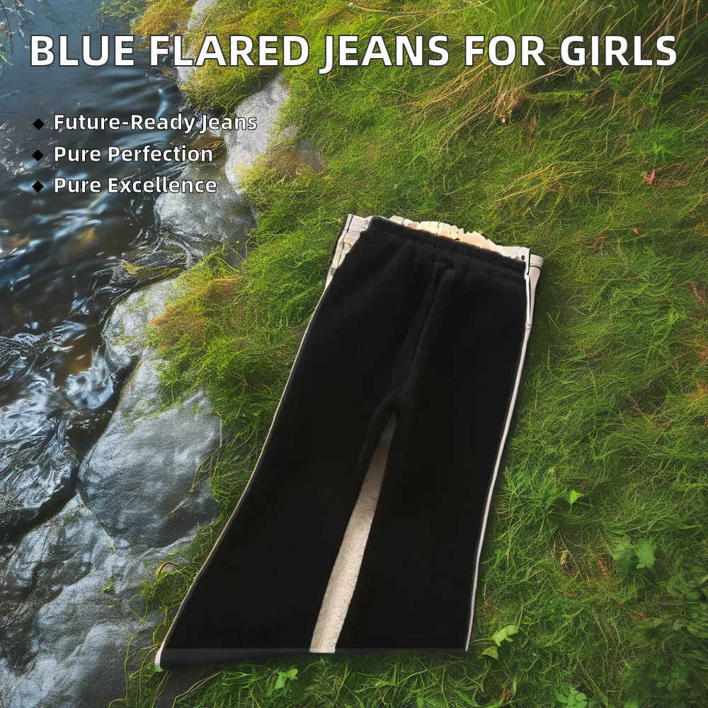 Wholesale Kids Clothing Baby Blue Flared Jeans Fashionable Animal Pattern Leggings for Girls Summer Casual Cotton Pants