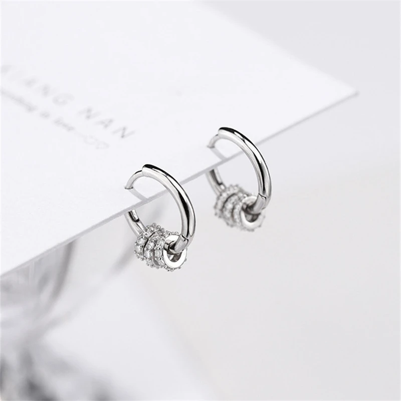 Korea Style Simple Earrings Jewelry Bulk Women Tiny Trendy Silver Color Geometric Three Circle Rhinestone Hoop Huggie Earrings