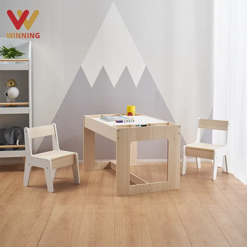 Winning Montessori Daycare Kid Table And Chair Set Double Side Kindergarten Wooden Children Activity Nursery Preschool Furniture