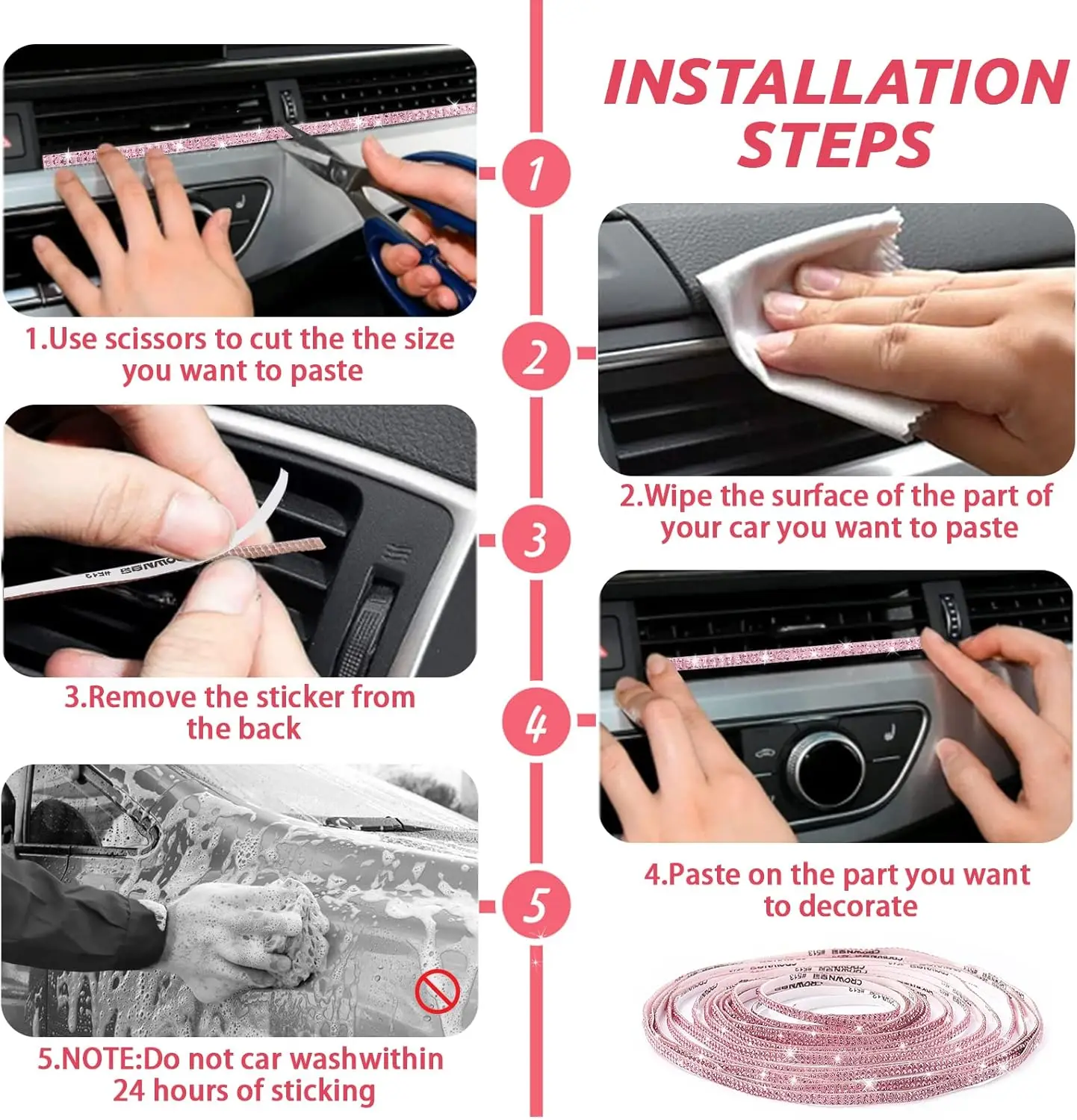 Bling Car Trim Self Adhesive 16.4Ft Rhinestone Car Accessories Interior Exterior Decoration Decorations Door Stickers