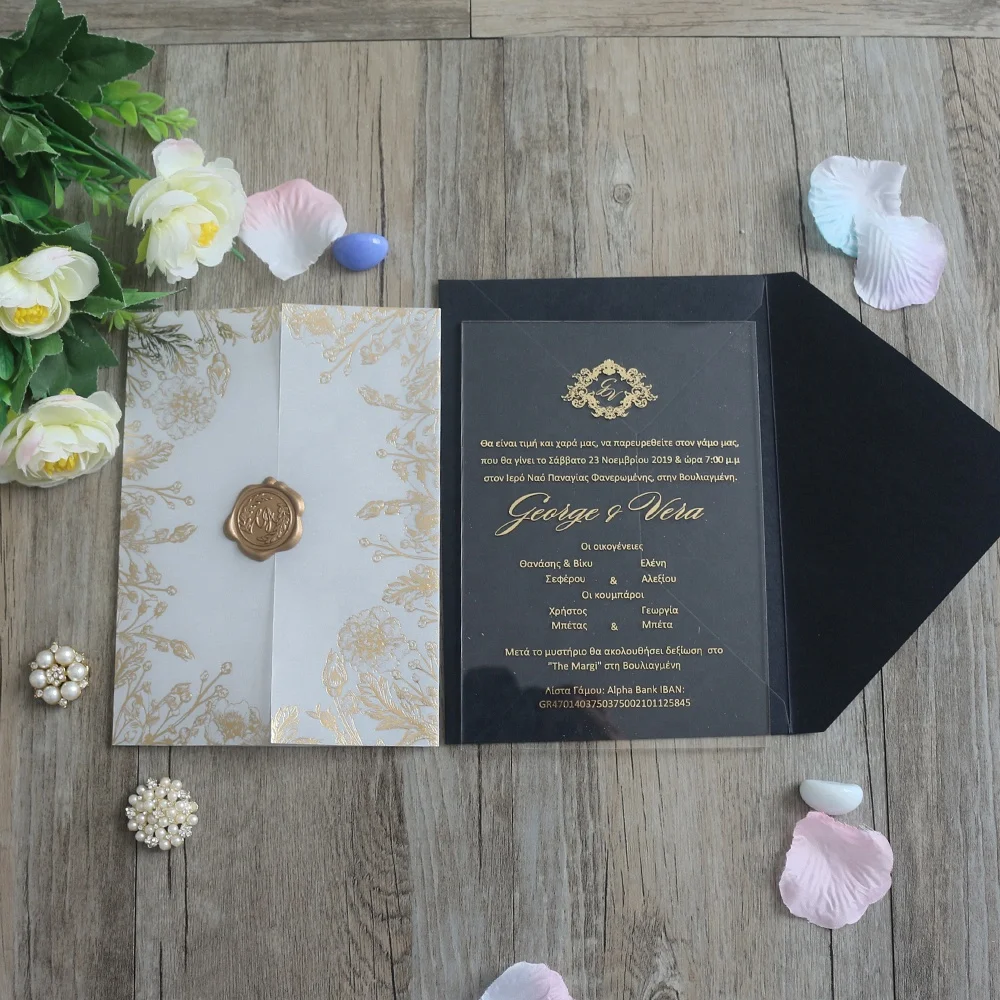 Elegant Design Paper Invitations Floral Digital Printing Invitation Card with Tracing Paper