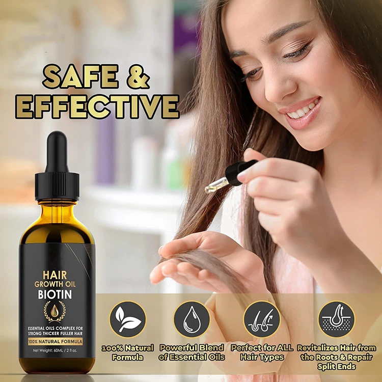 100% Pure Nature Organic Hair Essential Biotin Oils Serum Private Label Fast Effective Hair Growth Oil With Massage Roller Set