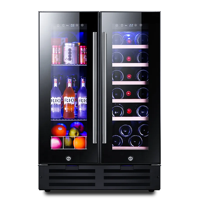 110V 240V Two Doors Wine And Beer Fridge 2 Zone Beverage Refrigerator