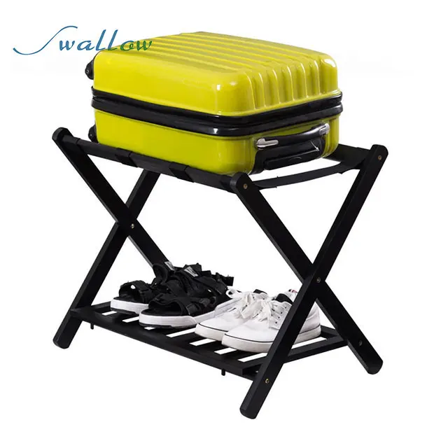 Swallow Solid Wood Stylist Folding Bedroom Luggage Rack Stand with Shoe