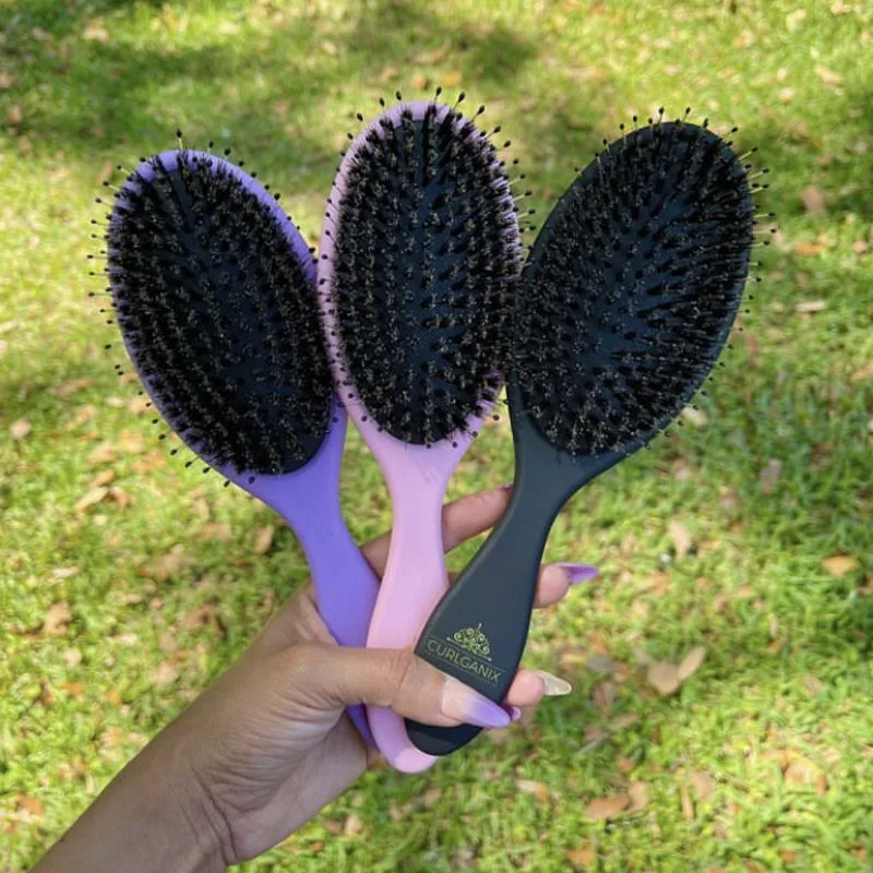 Custom Logo Women Fashion Paddle Hard Bristles Brush Mixed Boar Bristle Hair Wig Extension Set for Extension