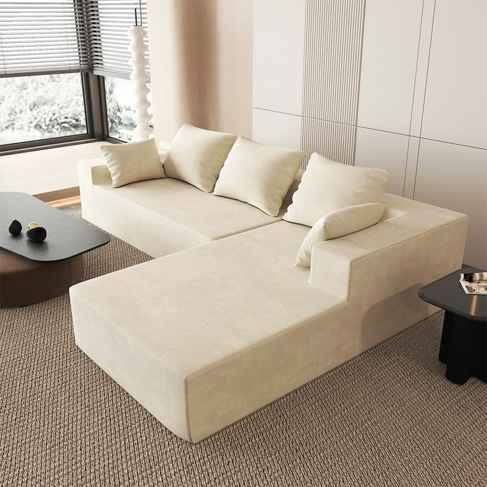 Young People Apartment Modern Sofas Beds Easy to Install Sectional Couches Square Armrest, Removable Low-Back Sofa Cushion Couch