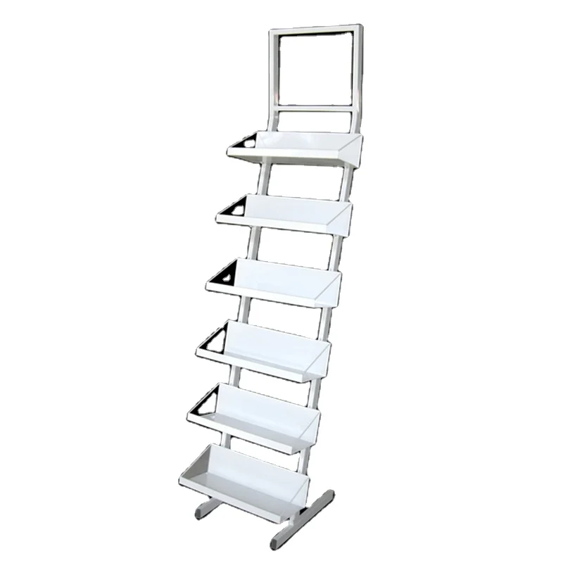 Metal Wholesale Shop Fittings Shelves for Beauty Nail Polish Cosmetics Make up Display Floor Rack PVC Sign on Top Retail Shops