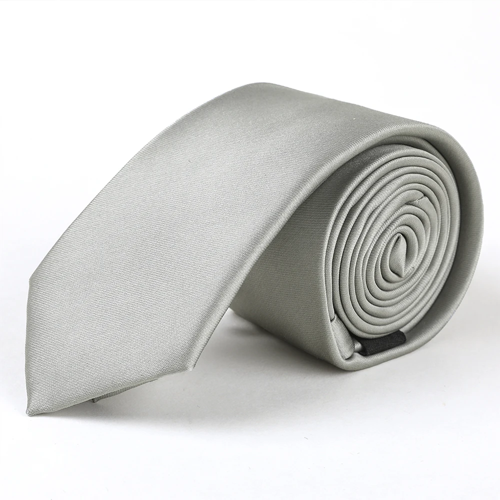 Custom Colors Casual Mens Solid Color Tie Slim Sliver 2.5 Inch Polyester Necktie For Events Formal Satin Ties Fashion