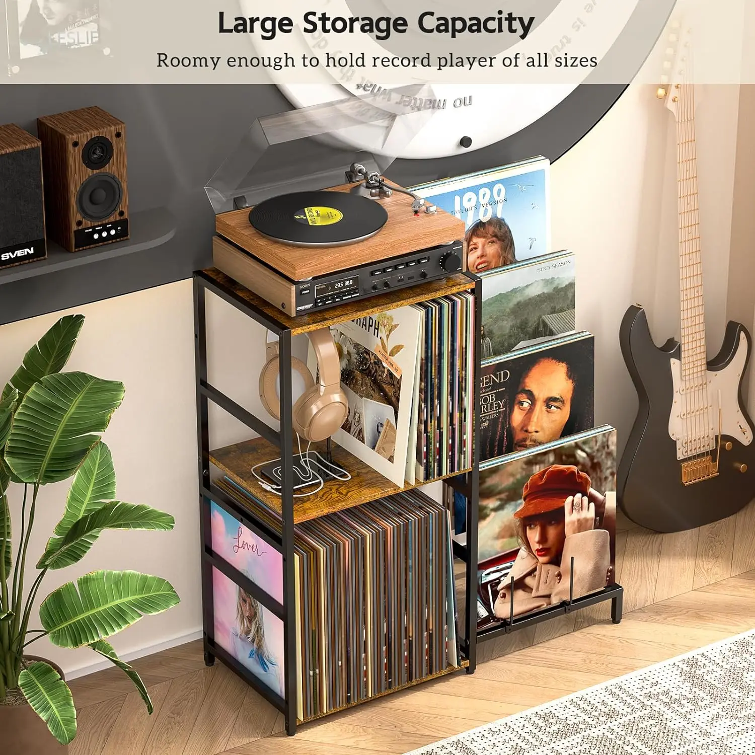 Living Room Turntable Stand 4 Tier Vinyl Record Storage Albums End Table Records Vinyl Record Player Stand