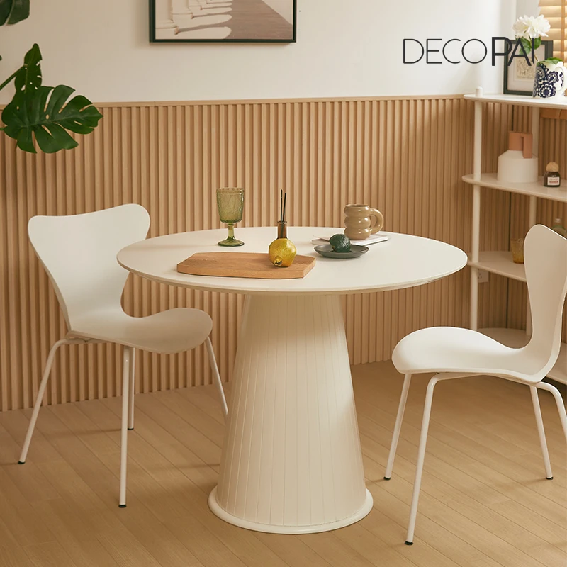 Nordic modern classic MDF white round top bell leg base luxurious big dining table for dining room living room