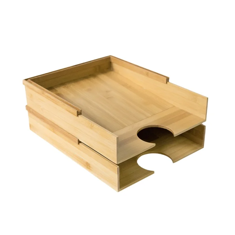 Refined-Bam Bamboo File Holder Folder Organizer Bamboo File Tray