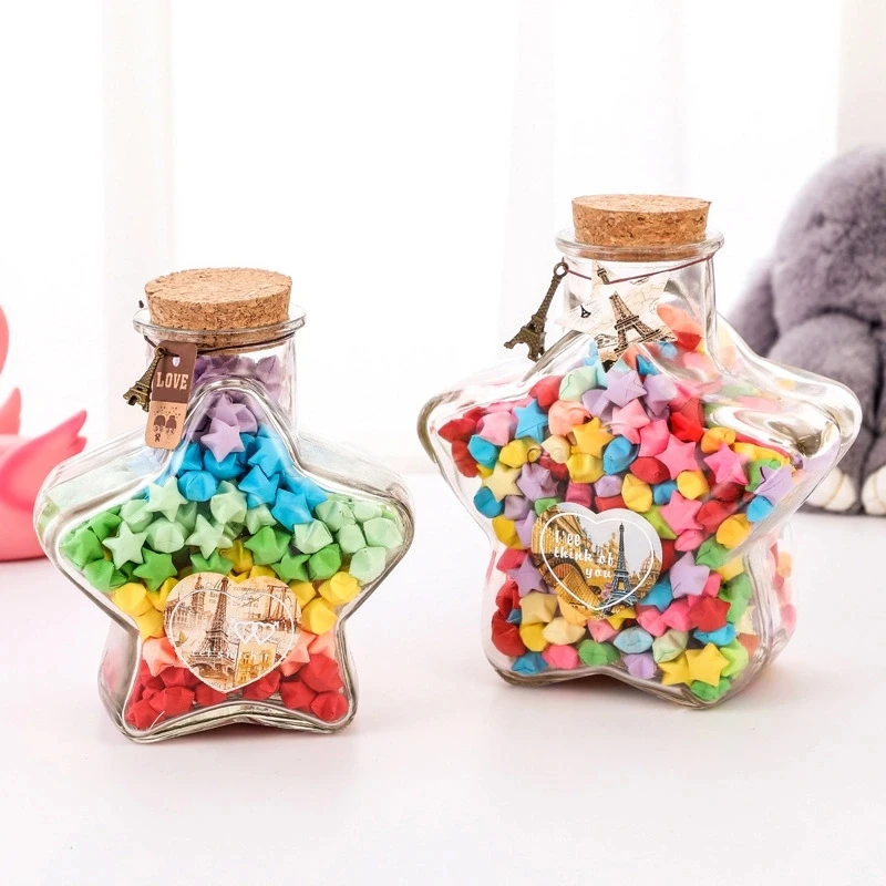 Star Shaped Coconut Storage Sweet Jar Glass 12oz 350ml Glass Cookie Candy Jar Container with Cork Lid
