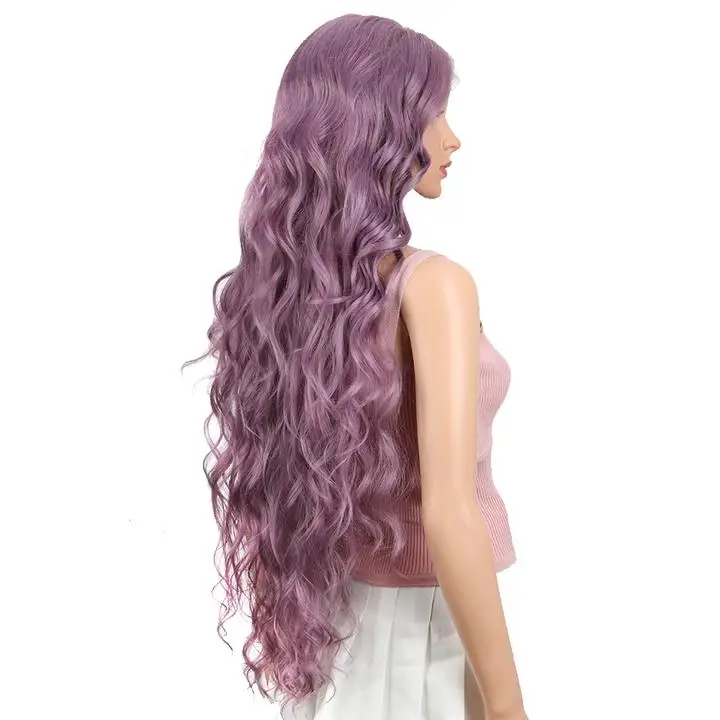 BONI 13*6 Ash Purple Wig free part Easy 360 Synthetic Lace Frontal 31Inch Long Wavy lace front wigs synthetic hair wig