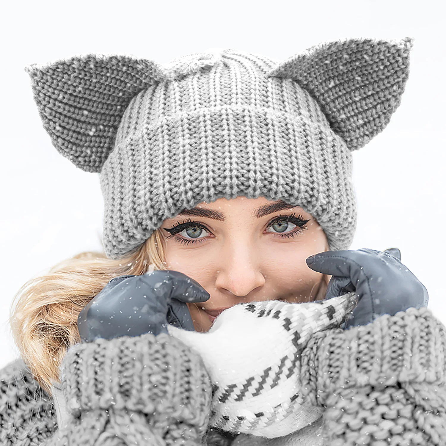 2024 Ears Knitted Hat Winter Warm  Hat Large Head Loose Pullover Hat