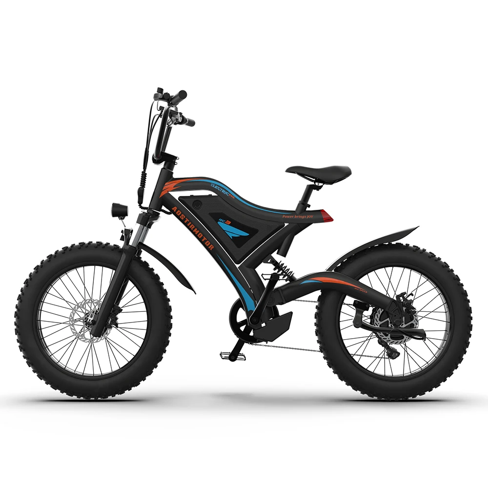 Aostirmotor S18-Mini Electric Bike Bicycle 500W Power Speed 48V 15AH Lithium Battery 20 Inch Fat Tire Max 70KM Color-LCD Screen