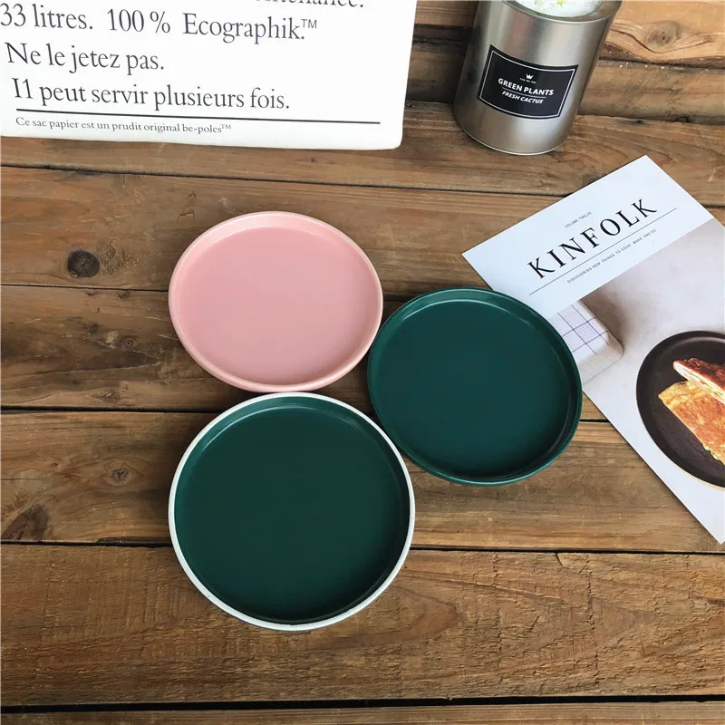 Eco-friendly cheap price ceramic round color glazed ceramic flat plate in stock