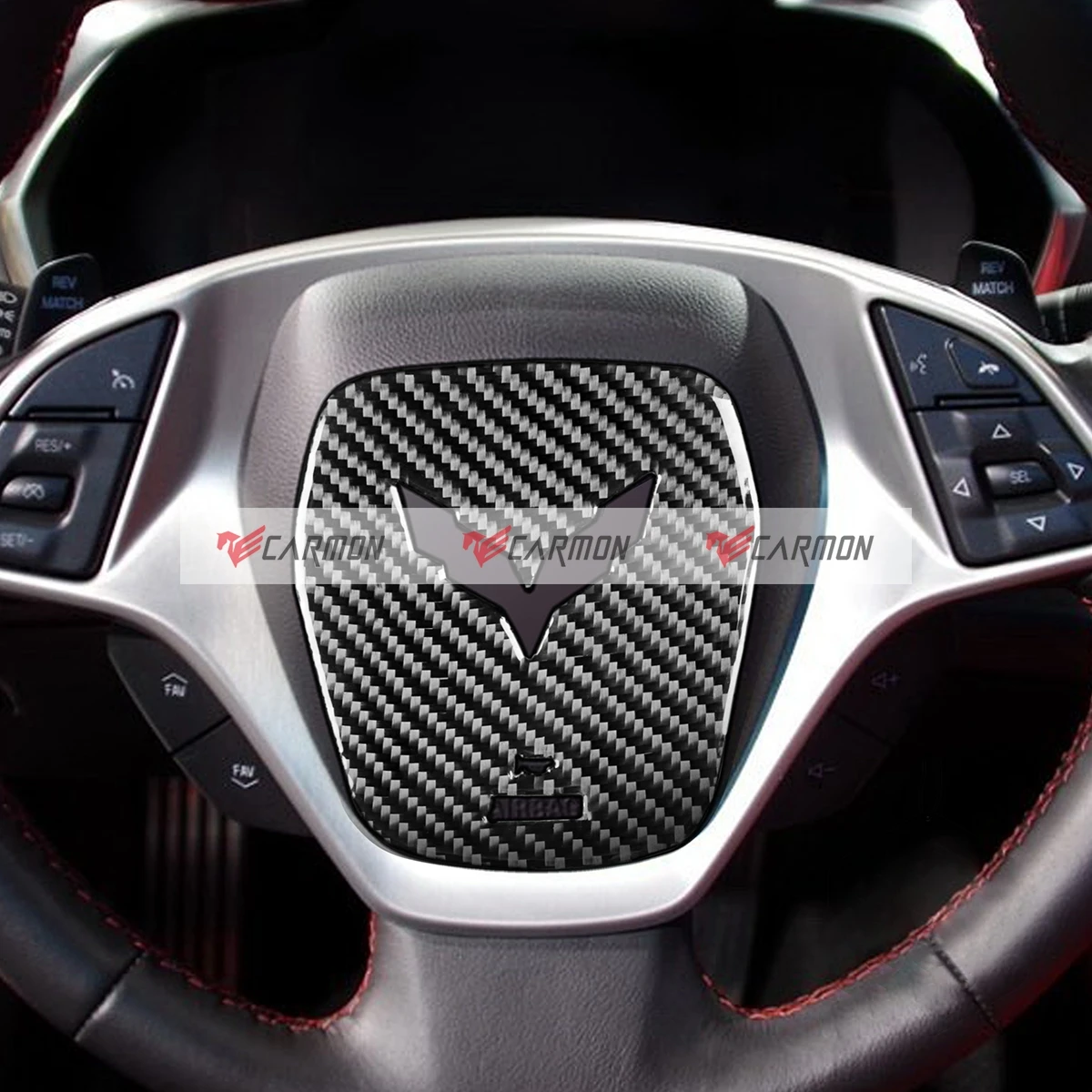 Car Carbon Fiber Steering Wheel Logo Emblems Cover Stickers For Chevrolet Corvette C7 2014-2019 LHD Car Interior Sticker