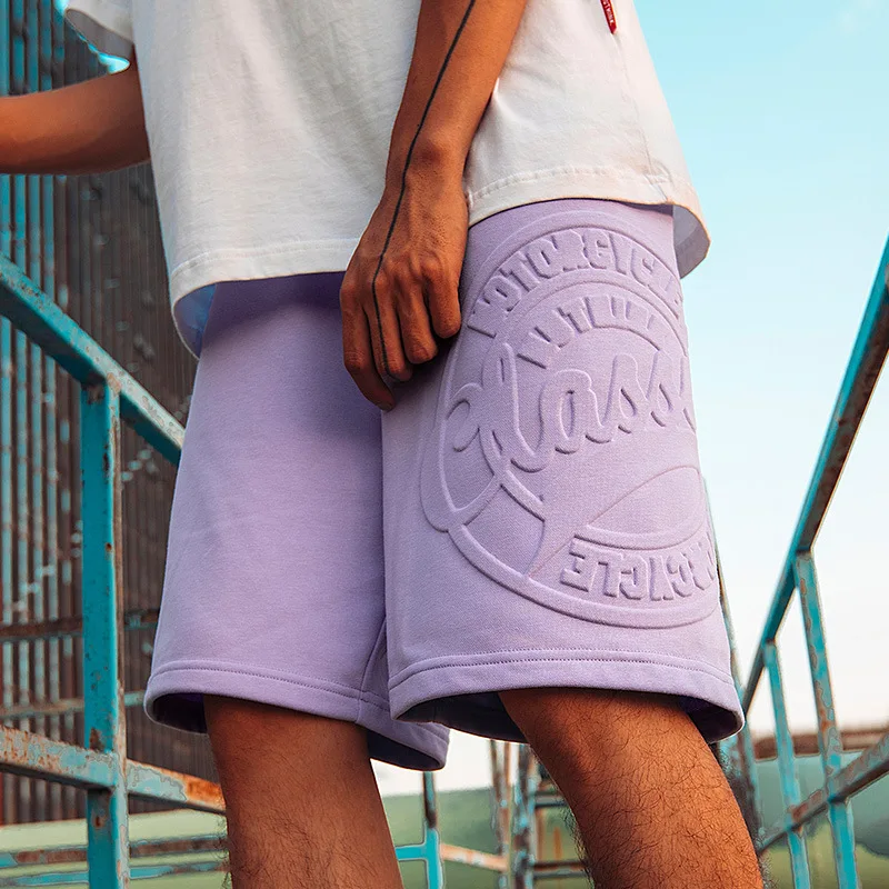 Мужские летние 3D рельефным логотипом через термической обработки для мальчика Байкер комплект с шортами, хлопковые Пользовательские тренировки укороченные штаны OEM флисовые куртки для спортзала, впитывает пот и карго мужские шорты