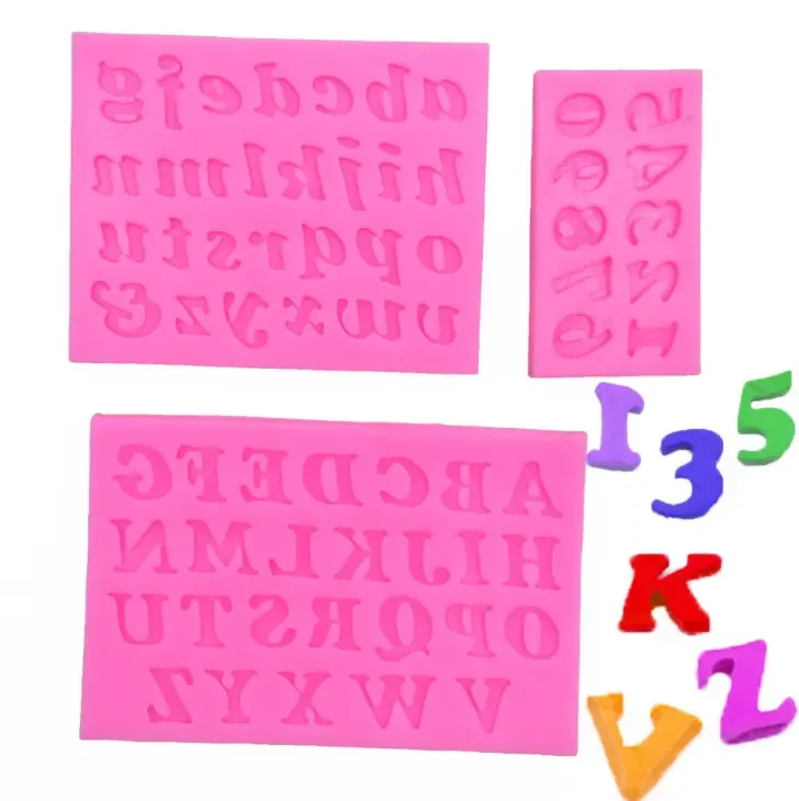 High Quality 3pcs Alphanumeric Cake Decoration Molde de Silicone Para Resina Uppercase and Lowercase Straw Topper Silicone Mold
