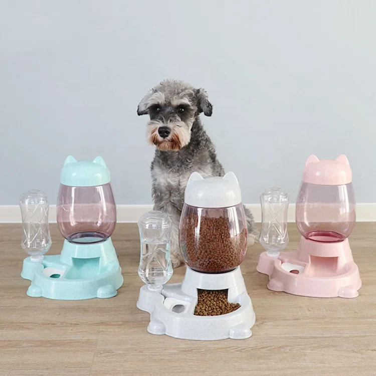 Pet Cat Dog Water and Food Bowl Set Separate Double Automatic Feeder Water Dispenser