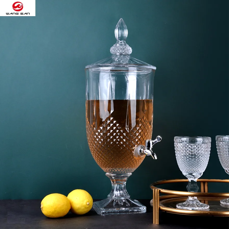 New style glass dispenser juice beer beverage container with metal tap silver or golden glass water dispenser with tap and stand