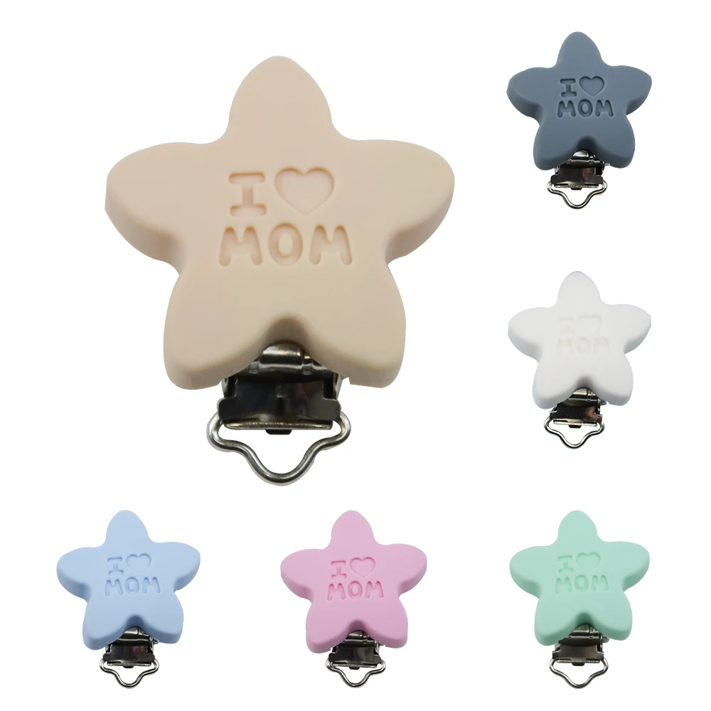 Customized Pattern Print Anti-lost Pentagram Shape Silicone Holder Pacifier Clip BPA Free Silicone Pacifier Holder