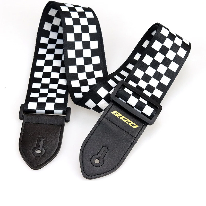 Оптовая продажа, черно-белый плечевой ремень в клетку для бас-гитары