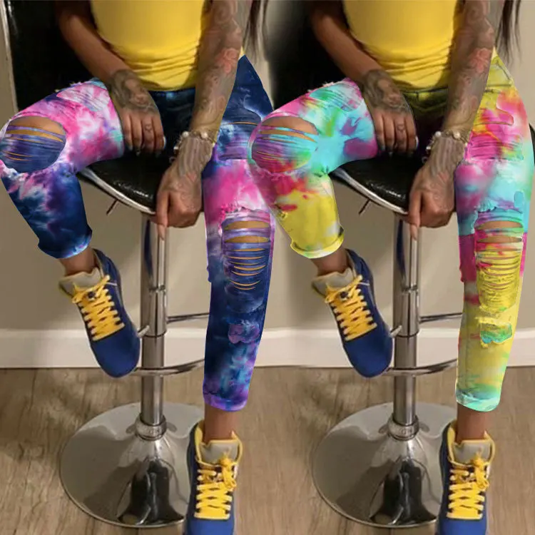 New Fashion Lady Personality Tie Dye Denim Pants Skinny Jeans For Women