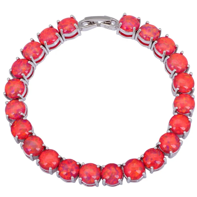 New Design Unisex pink 8mm Cut Tennis Bracelet Ocean Blue Fire Opal Rhodium Plated Greek Style Sample Making Available