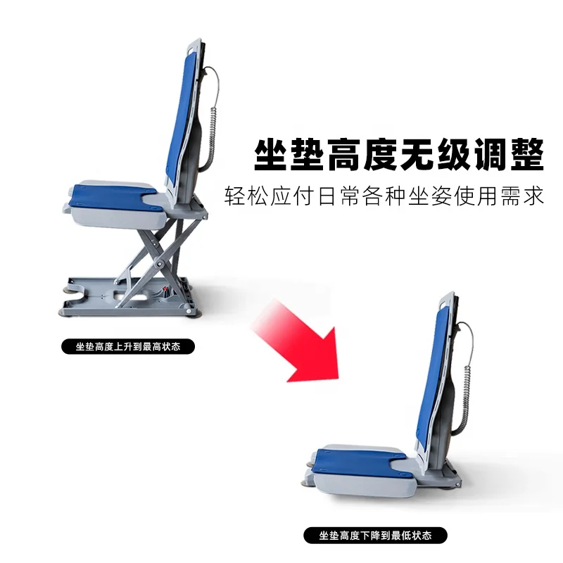 MSMT electric Bath lift chair Motorized Shower Seat with Blue Cover Backrest Transfer Flaps Waterproof Hand Controller