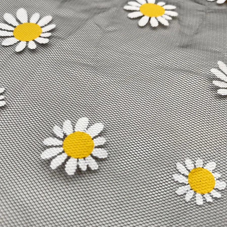Wholesale price women party poly dress black princess skirt beautiful coated printed daisy net tulle mesh fabric