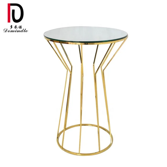 glass top gold stainless steel frame bar cocktail table for party
