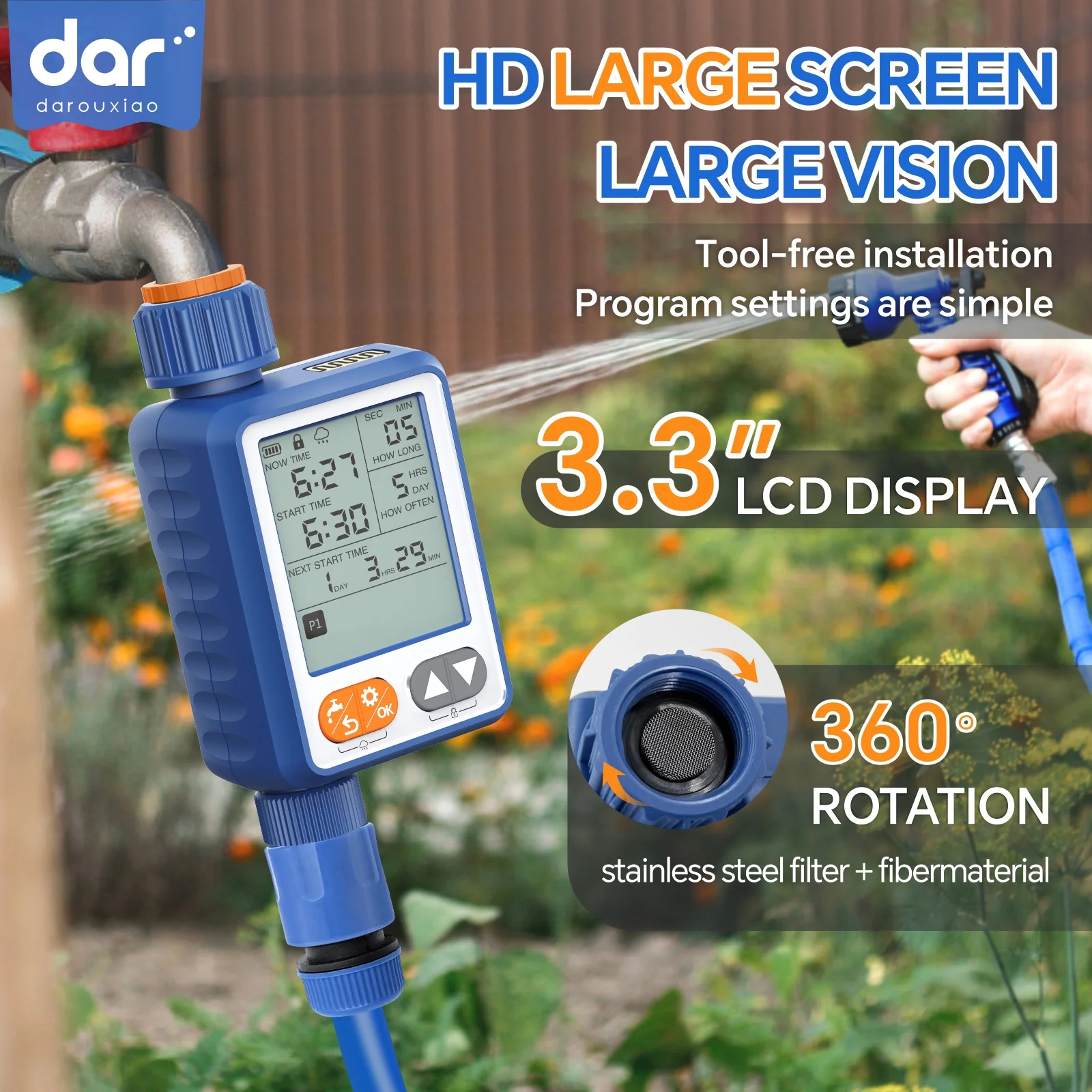 Sprinkler Timer Programmable Water Timer for Garden Hose with Rain Sensor Manual Automatic Hose Timer for Lawns Pool 1 Outlet