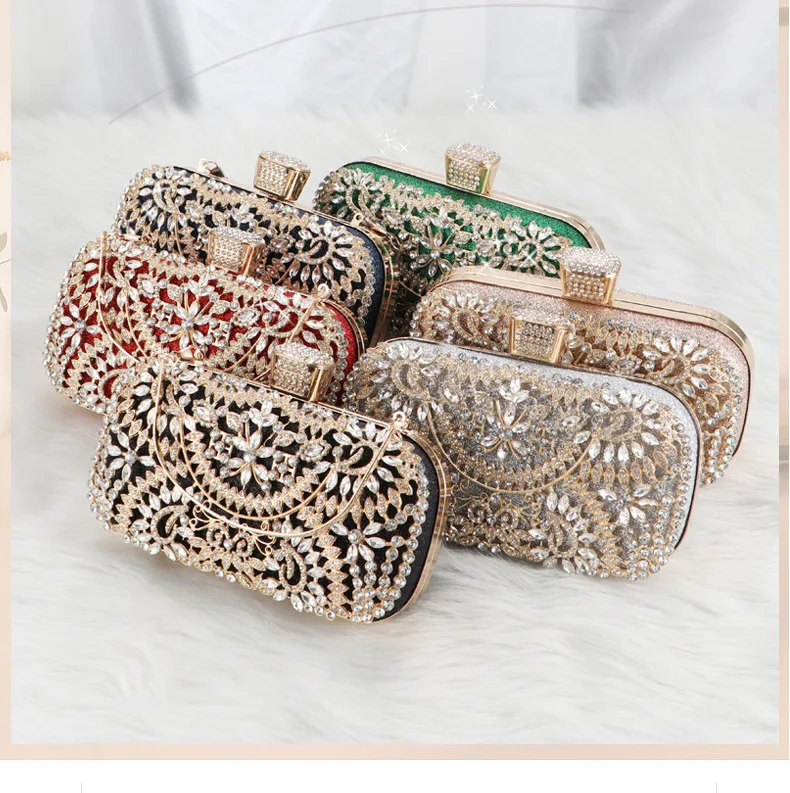 Luxury Floral Diamond Rhinestone Pearls Beaded Crochet Bag Wedding Crystal Banquet Hand Bag Clutch Purse Lady Bridal Evening Bag