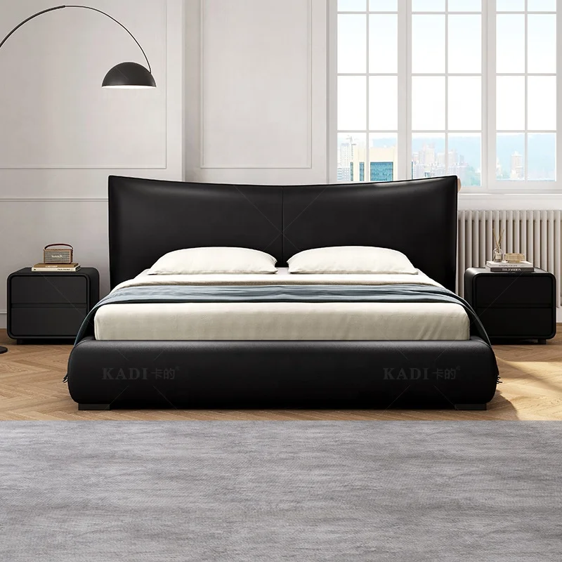 High-end set Italian Design Classic Stylish Luxury Deluxe Genuine Leather Bed King Size Marriage Wedding Bed for Hotel Villa