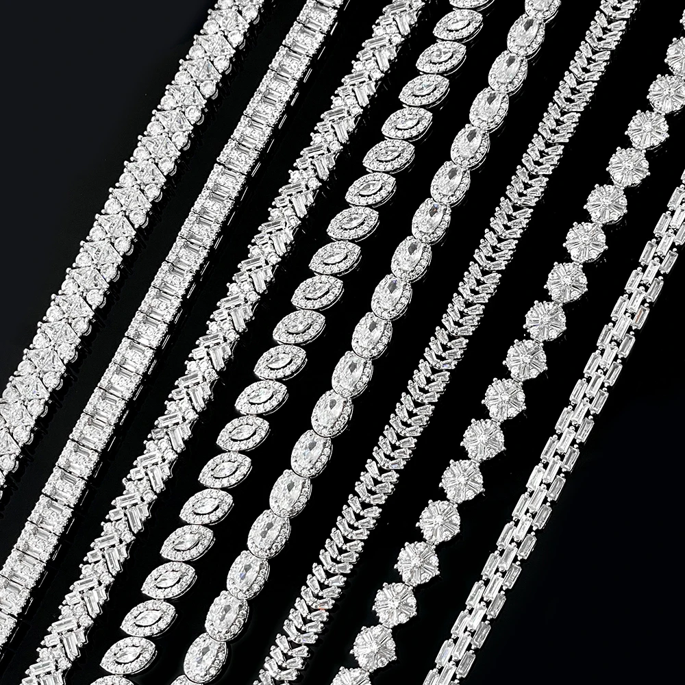 FOXI New design trapezoidal gemston femme fine jewelry cubic zirconia 925 sterling silver tennis bracelet for women