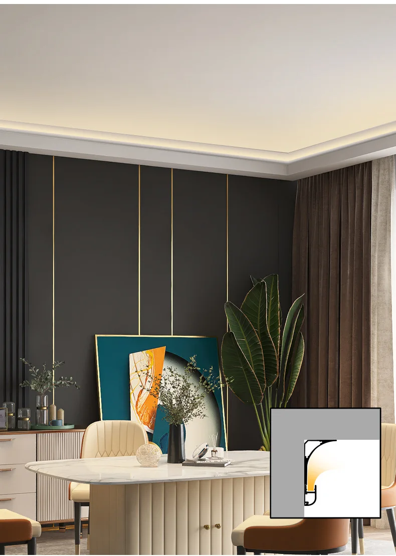 customized Surface mounted no slotting wall lamp no ceiling gypsum line top corner emitting linear lamp for  apartment