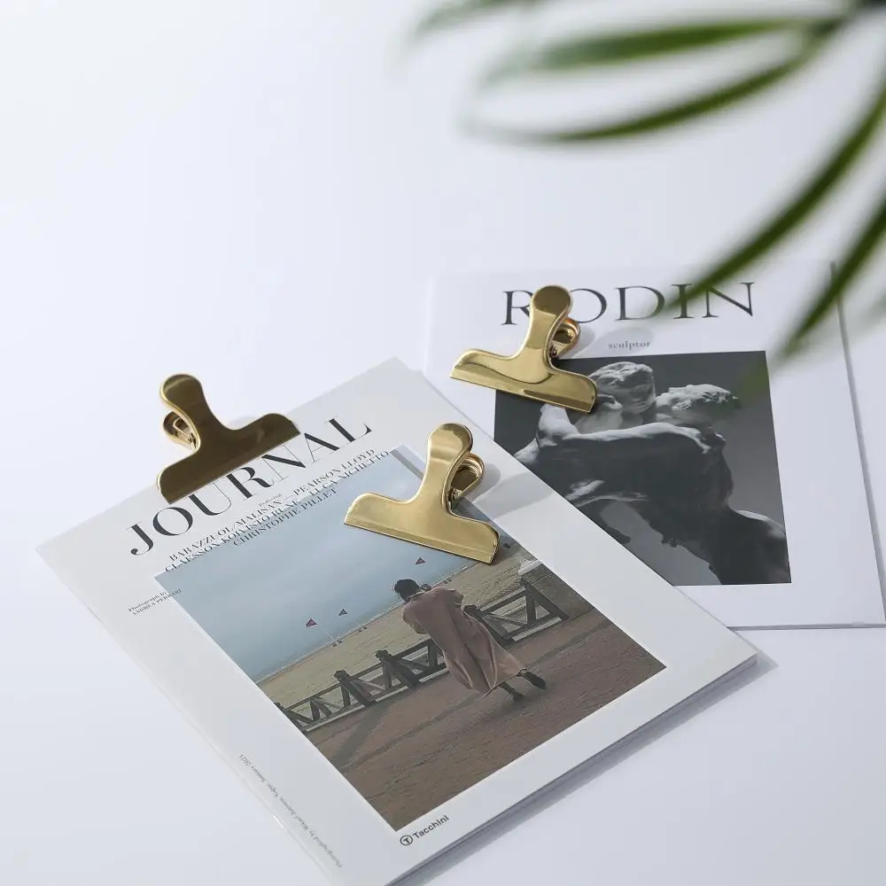 Maxery 2022 Vintage Nordic Golden Folder Stainless Steel Office Stationery Note Holder Metal Paper Clip